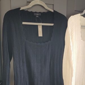 J. Crew Women's Scalloped Neck Sweater - Black